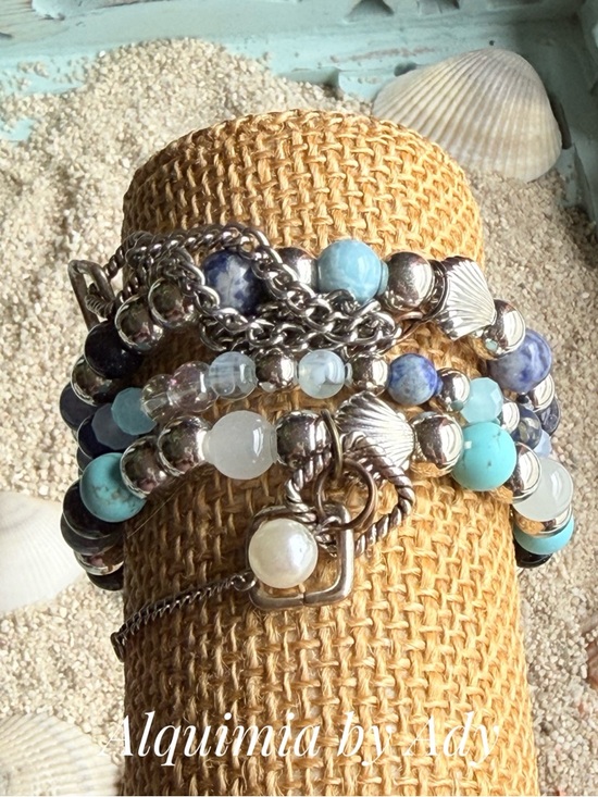 Alquimia Jewelry - Turquoise, Aqua and Blue gemstones Beaded Multi-Strand Bracelet stack